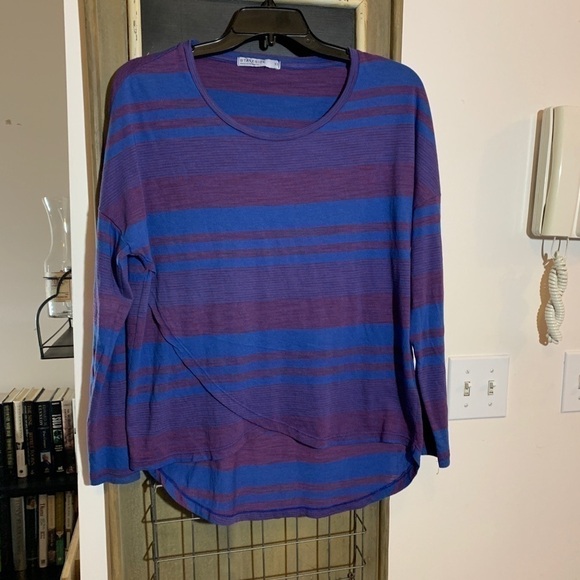 Anthropologie Stateside Striped Mock Wrap Long Sleeve Top Size XS Purple Blue - Picture 3 of 9